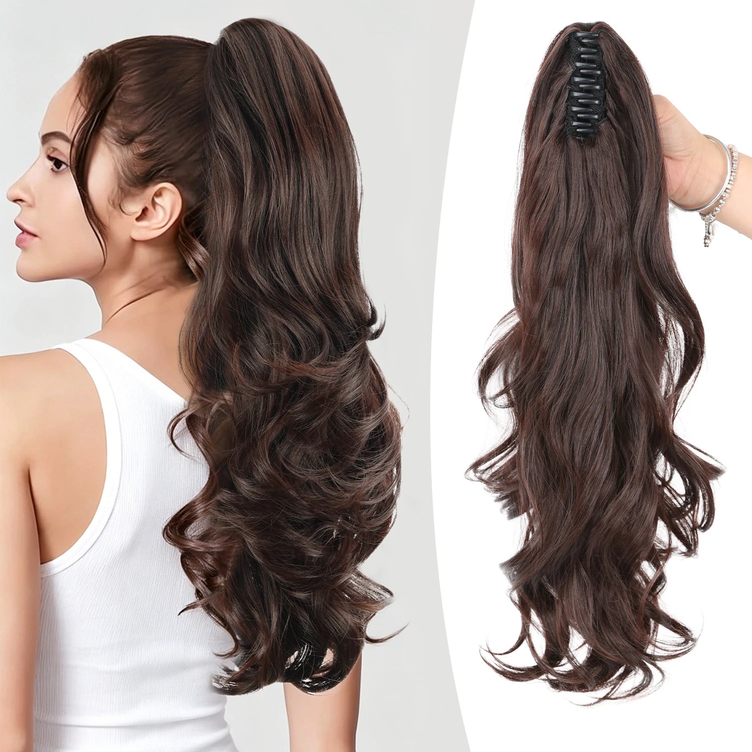 Synthetic Claw Ponytail Extensions 20inch Wavy Clip Claw Ponytail Hair for Women Ladies Daily Party Holiday