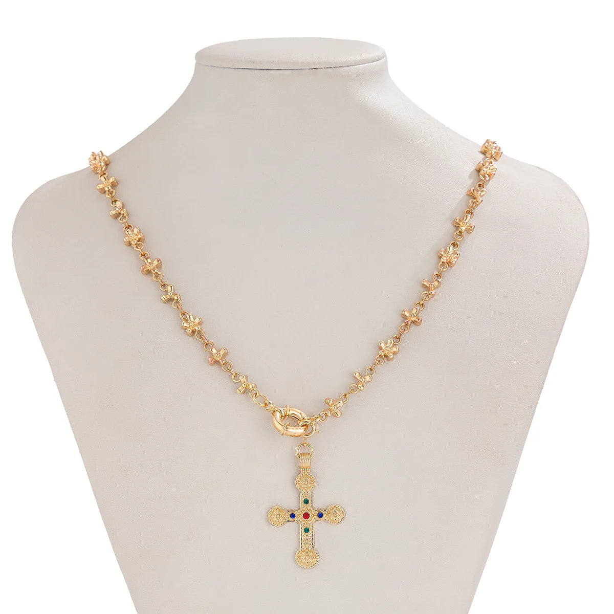 KIMLUD, IngeSight.Z Exquisite Vintage Juses Cross Pendant Men Necklace Trend Classic Imitation Pearl Choker Women Punk Party Jewelry, KIMLUD Womens Clothes