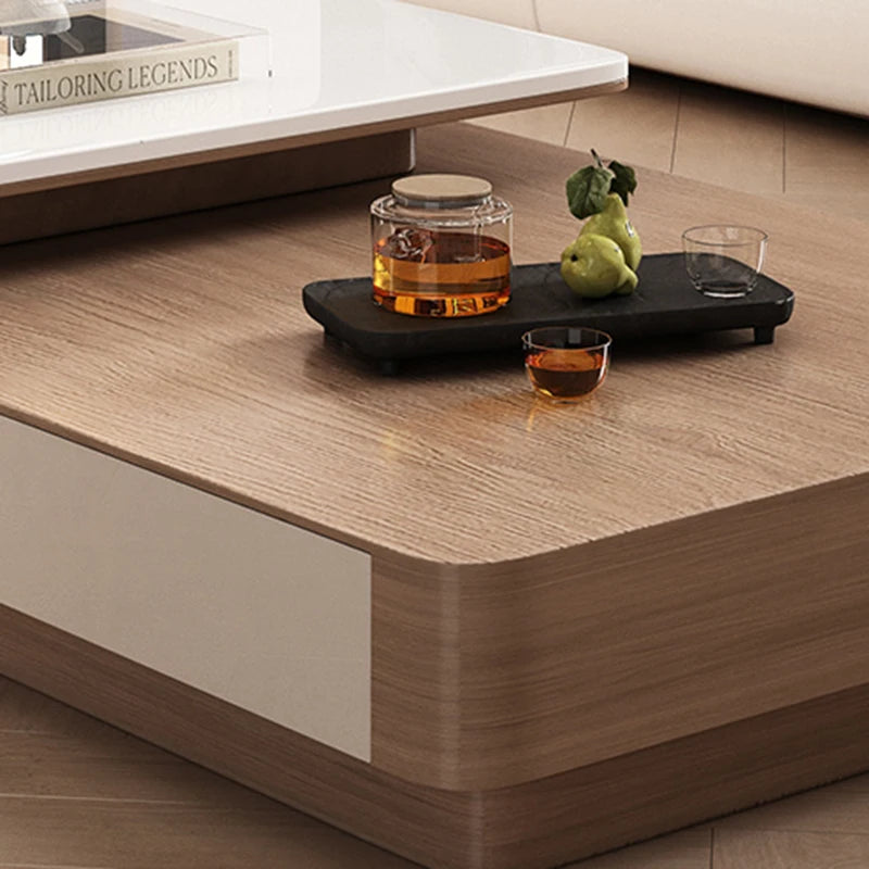 Modern Triangular End Tables With Dual-Tier Geometry And White Rock Slab Top On Warm Wood Base — White | KIMLUD