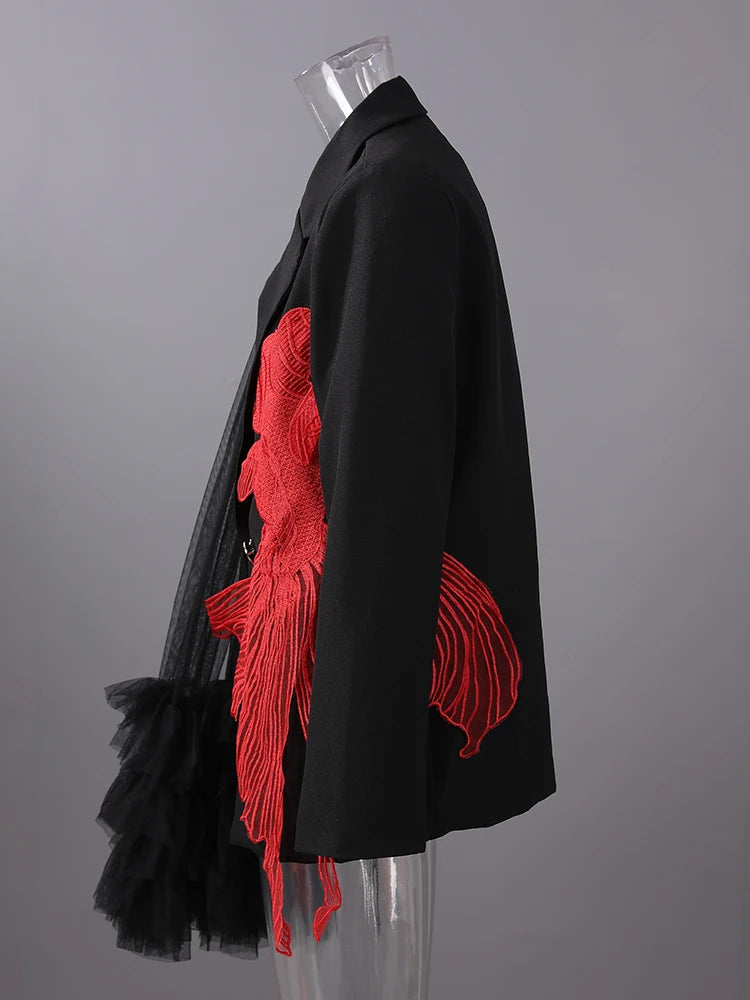 Blazer – Mesh Irregular Spliced – Jersey – Black | KIMLUD
