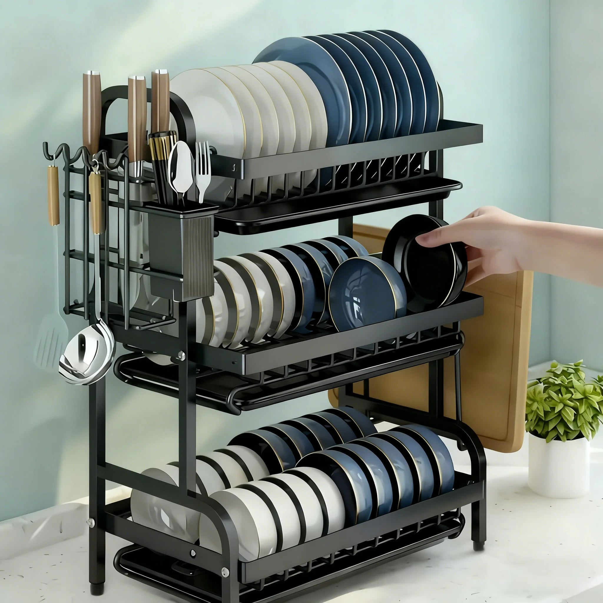 Vertical Dish Rack – Auto Draining – Steel Utensil Holder | KIMLUD