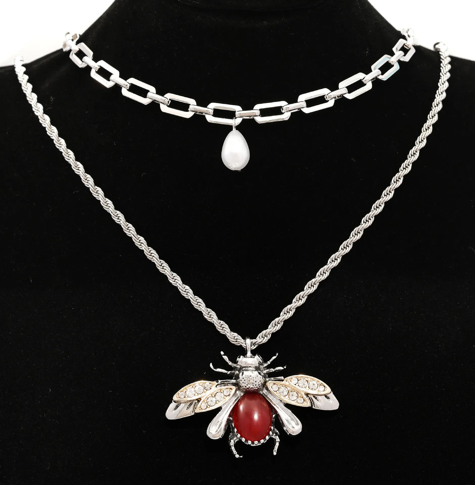 Retro Insect Water Drop Necklace Zinc Alloy — Gold | KIMLUD
