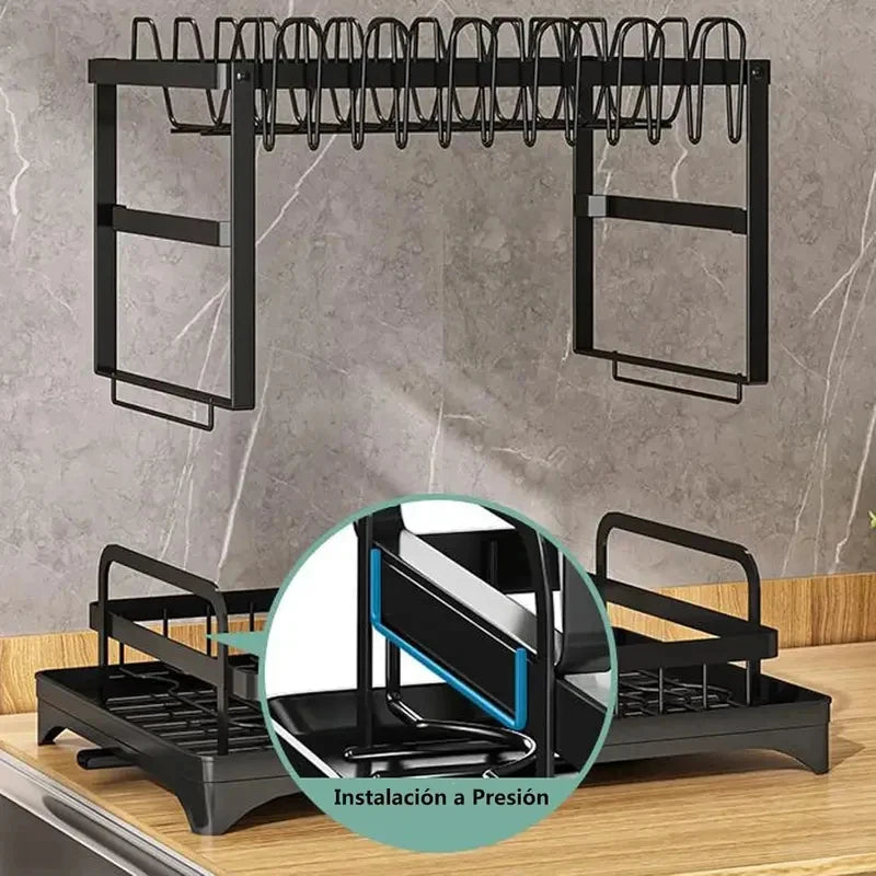 Dish Drying Rack – 2-Tier With Drip Tray – Carbon Steel | KIMLUD