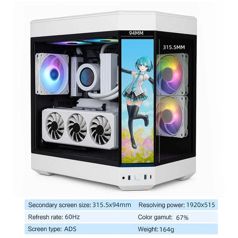 Side Panel Expand LCD Display HYTE Y60 PC Cabinet, Dedicated Secondary Screen Monitor 1920X515 Support Aida 64