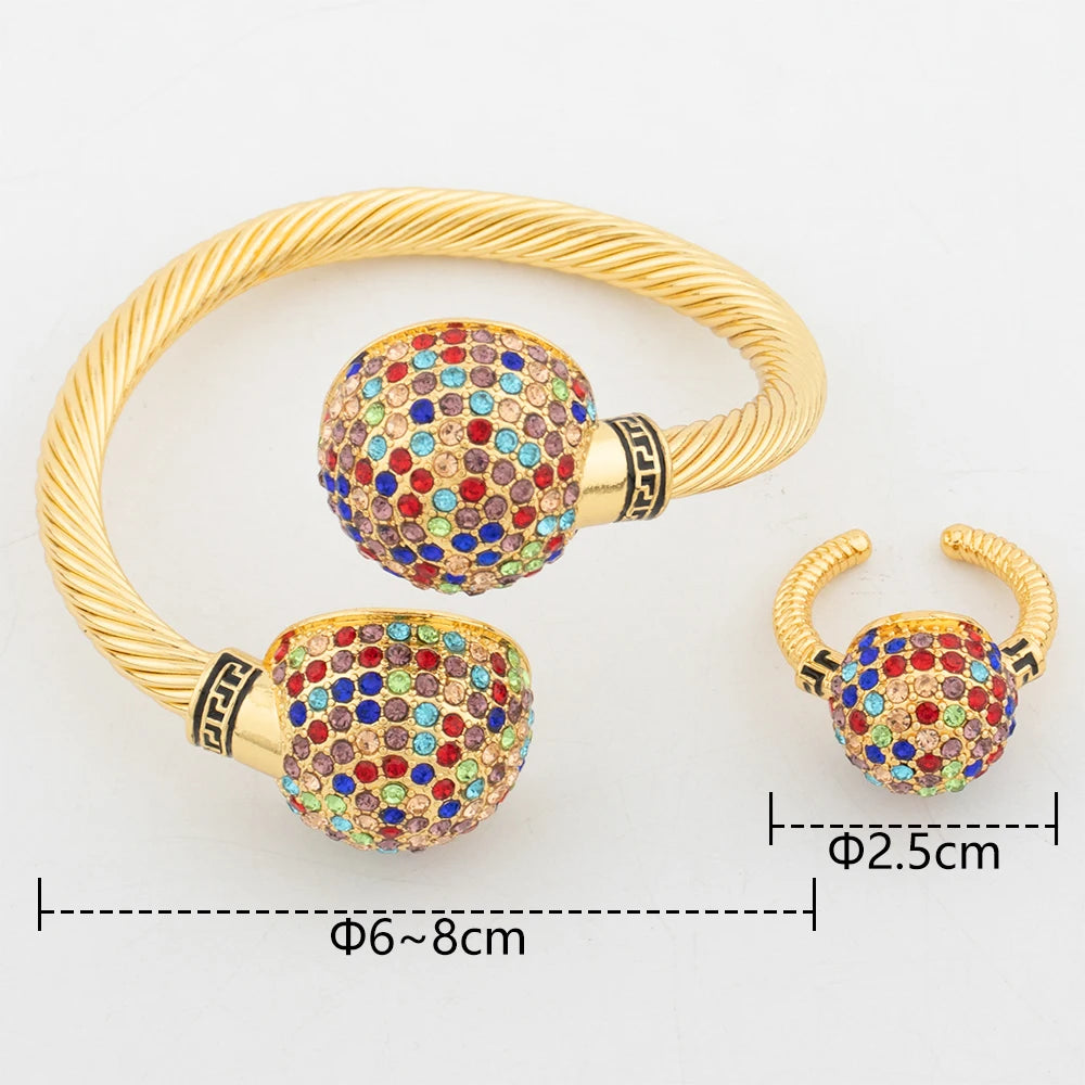 Gold Plated Jewelry Set Cuff Bangle Ring — Golden | KIMLUD