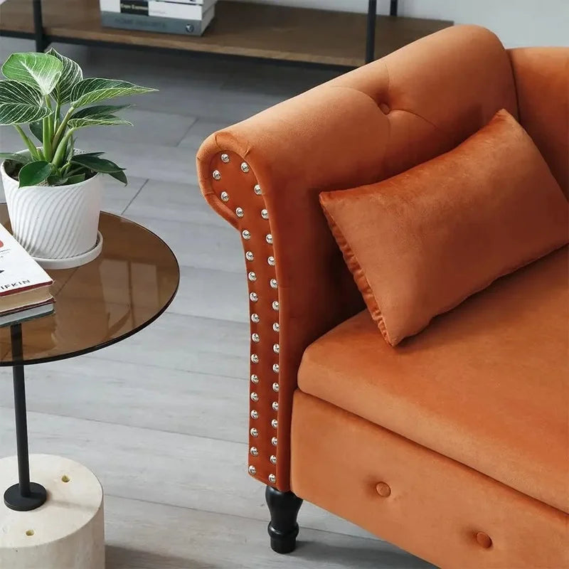 60.6" Velvet Tufted Indoor Storage Chaise Lounge Chair, Right Arm Rolled Arm Design with Hidden Storage Space