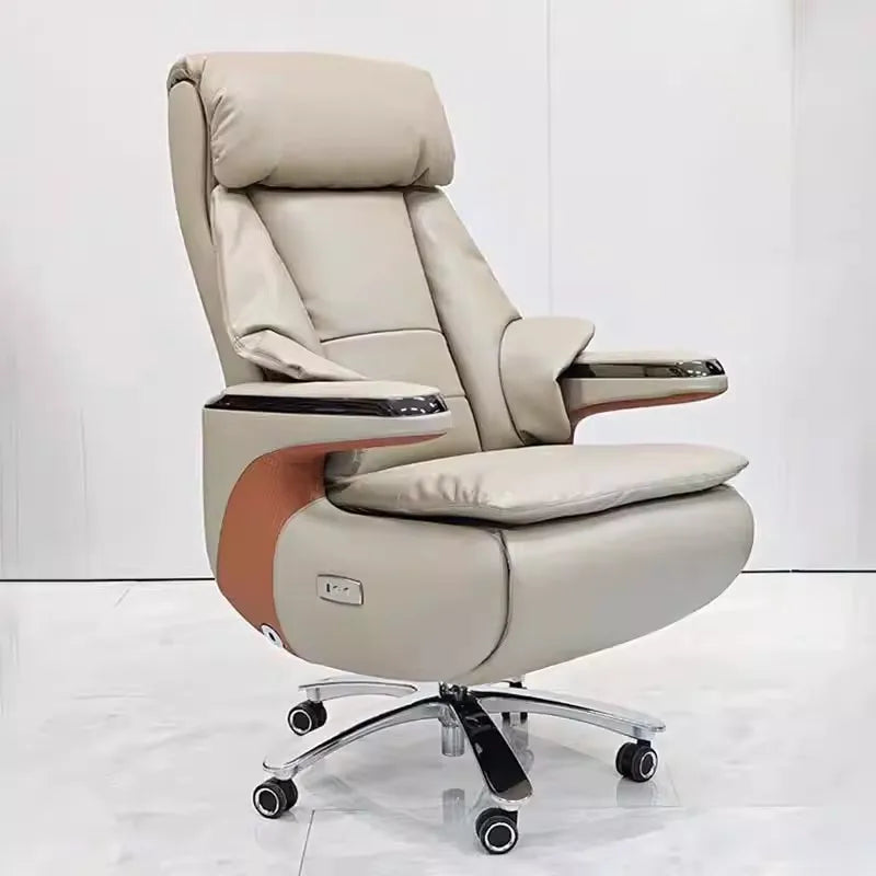 PU Leather Office Chair Ergonomic Reclining — Grey | KIMLUD