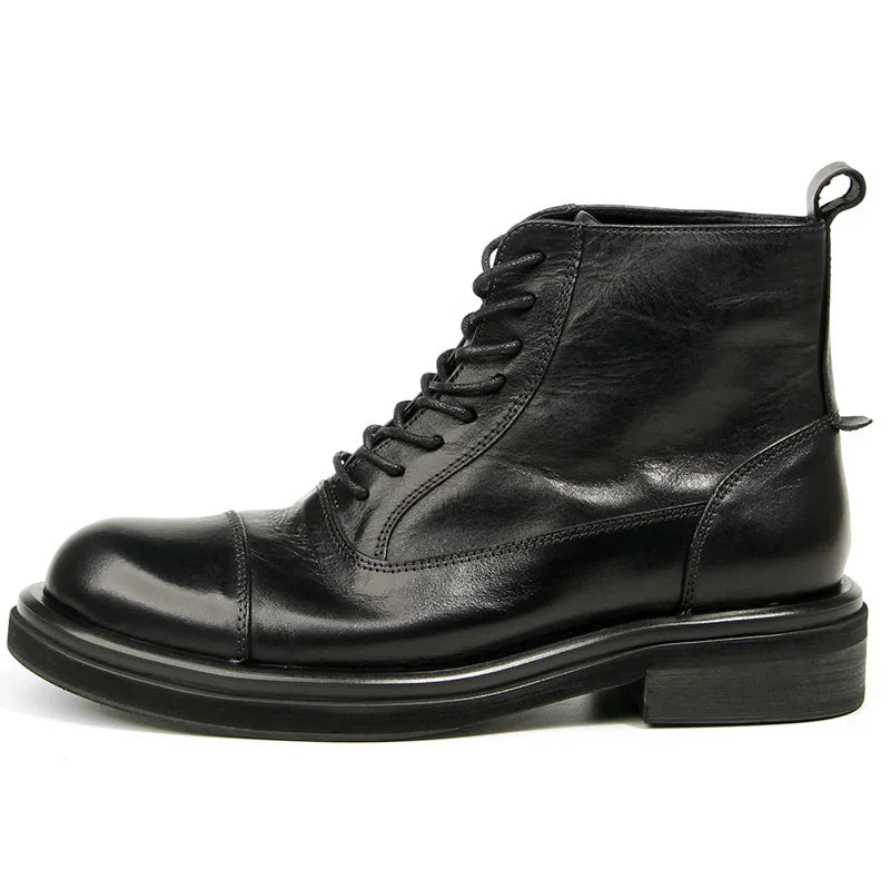 high-quality Men's boots Genuine leather Motorcycle boots Handmade leather boots Business high top formal shoes wear resistant