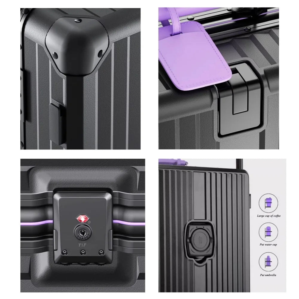 Wide Handlebar Travel Balance Trolley Suitcase with Colorful Silent Wheels TSA Lock Rolling Luggage Large Capacity PC Material