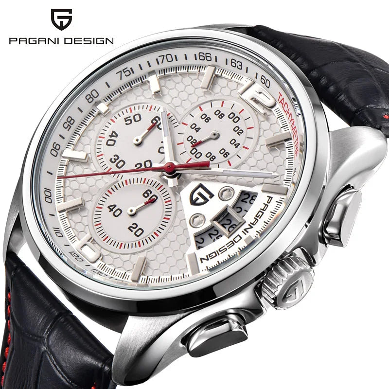 Leather Military Chronograph Watch — Black | KIMLUD