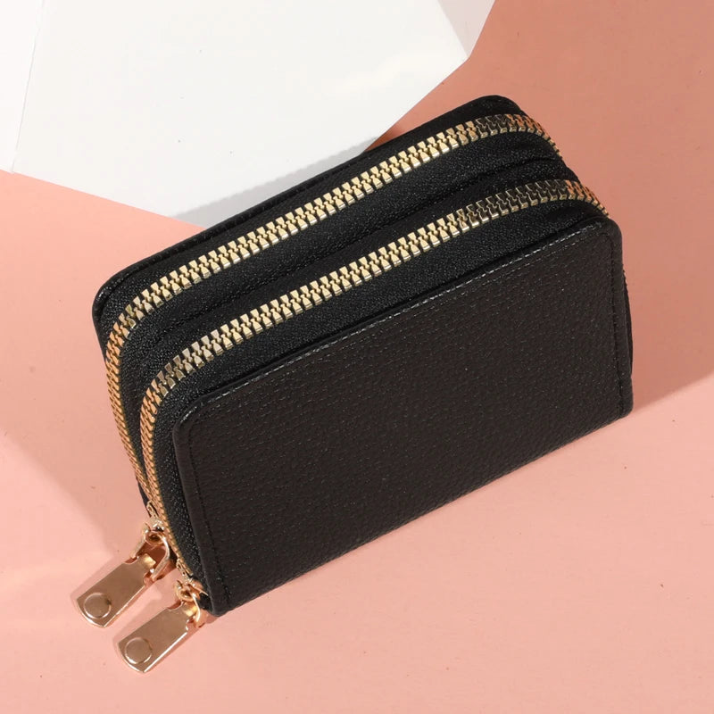 Zippered LycheePattern Coin Purse — Black | KIMLUD