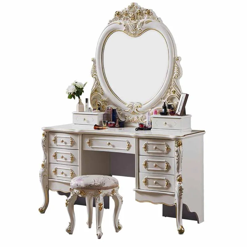 Ivory White Lacquered Dressing Table Six-Drawer — Ivory | KIMLUD