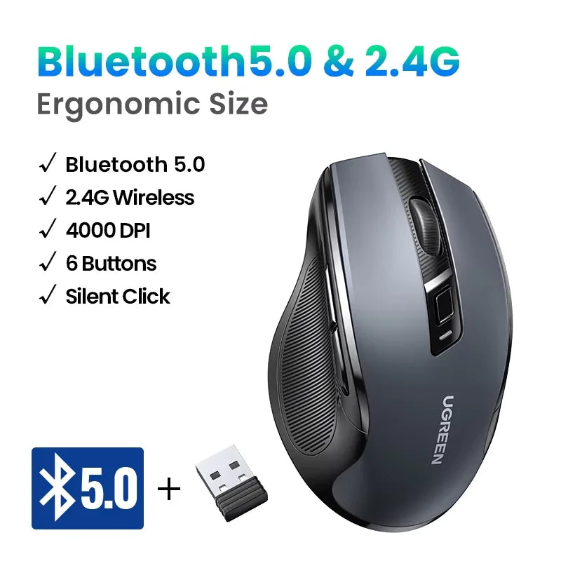 Matte Ergonomic Wireless Mouse Bluetooth 5.0 4000DPI — Deep Blue-Gray | KIMLUD