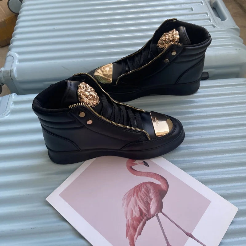High-Top Zip-Decorated Sneaker With Breathable Mesh Lining — Black | KIMLUD