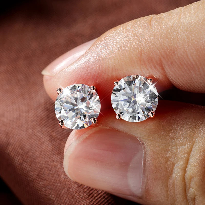 Moissanite Stud Earrings 0.2-3CT Round Cut, Classic Rose Gold S925 — Rose Gold | KIMLUD
