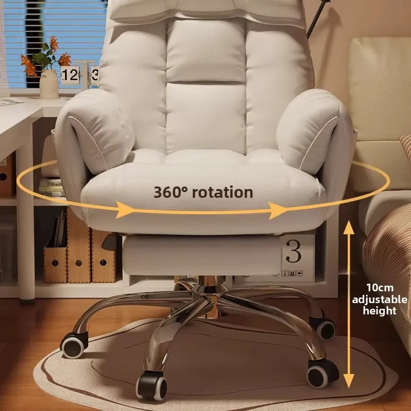 Ergonomic Desk Chair With Recliner And Lounge — Cream Ivory | KIMLUD