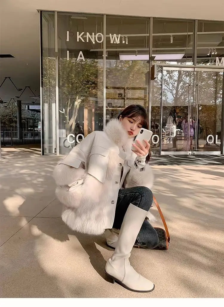 Vintage Thick Fashion Warm Coat Fur Coat Women's 2023 Winter New Korean Fashion Imitation Fox Fur Padded Coat Street Outwears