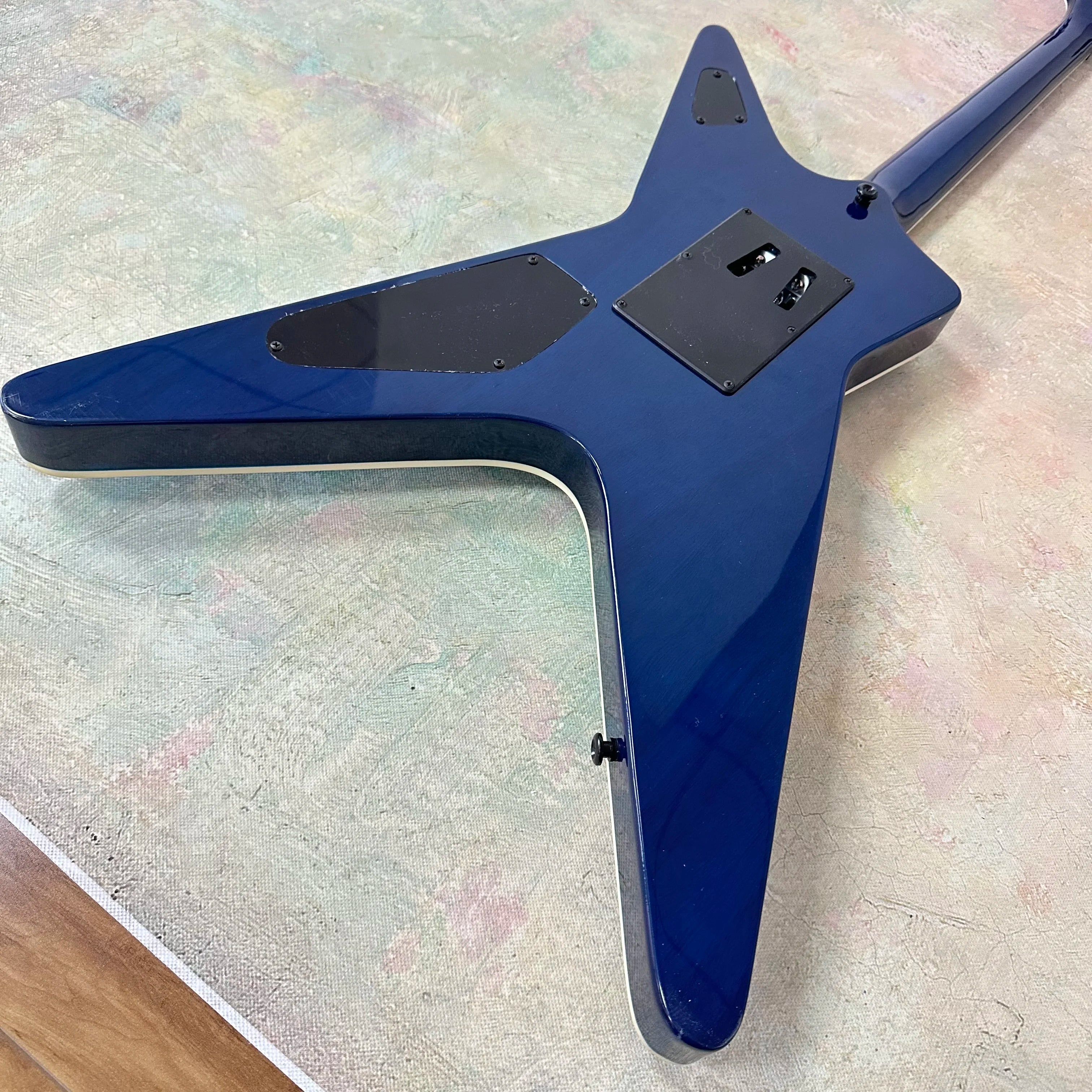 Solid Mahogany Electric Guitar With Hand-Painted Tree Motif Finish And Dual Humbuckers — Cobalt Blue | KIMLUD