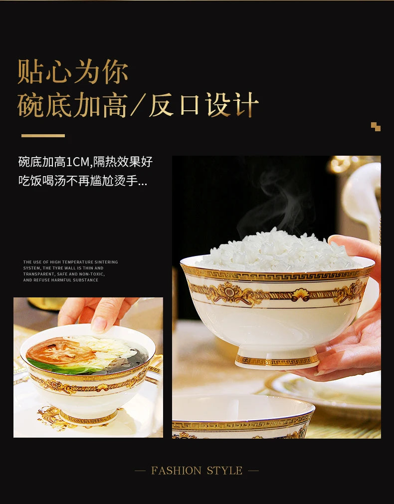 Gilded Bone China Dinnerware Set 60-Piece — Ivory | KIMLUD