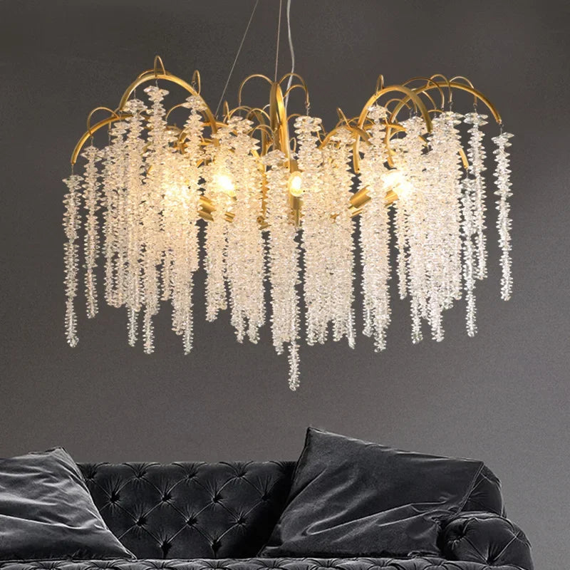 2024 Luxury Gold Glass LED Lights Ceiling Chandeliers Crystal Hanging Pendant Lamps Home Decor for Dining Room Lustres