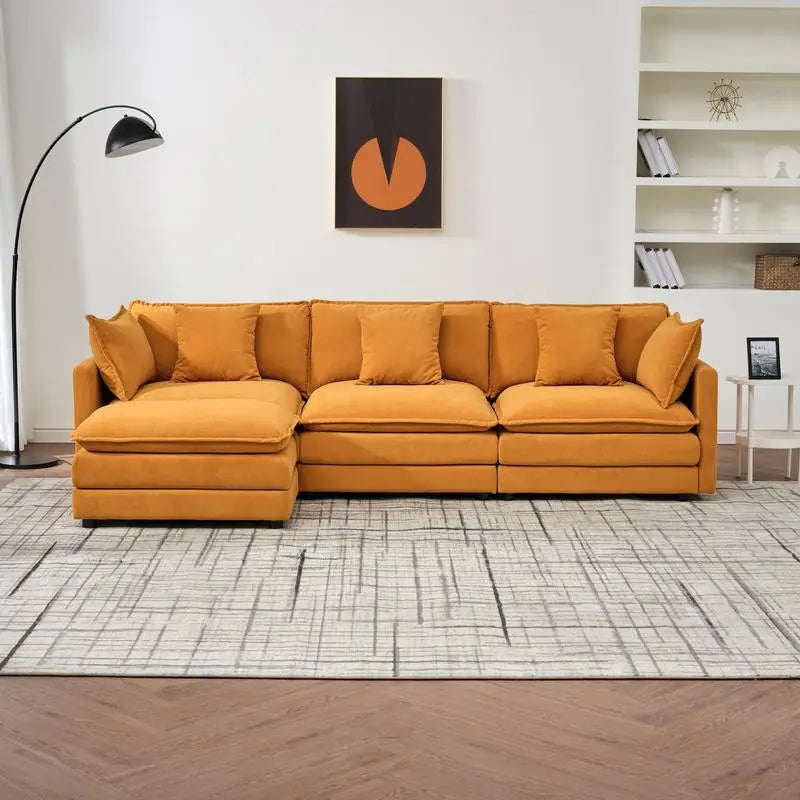 Modular Chenille Cloud Sofa L-Shaped 110-Inch — Orange | KIMLUD