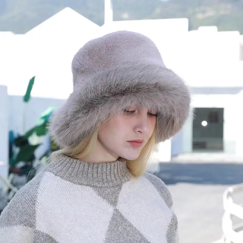New Fur Hat Women Warm Snow Ski Cap Female Faux Fox Fur Bomber Hat Lady Windproof Winter Hats for Women Russian Warmer Hat - KIMLUD