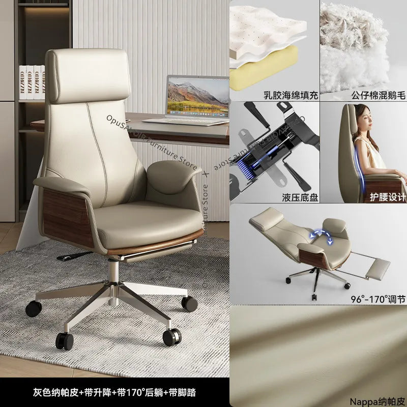 Genuine Leather Solid Office Chair — Beige | KIMLUD
