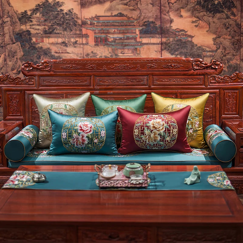 Embroidered Flower Cushion Covers 45x45 Vintage Chinese Style Bloom Elegant Embroidery Coussin Sofa Decorative Pillow Case