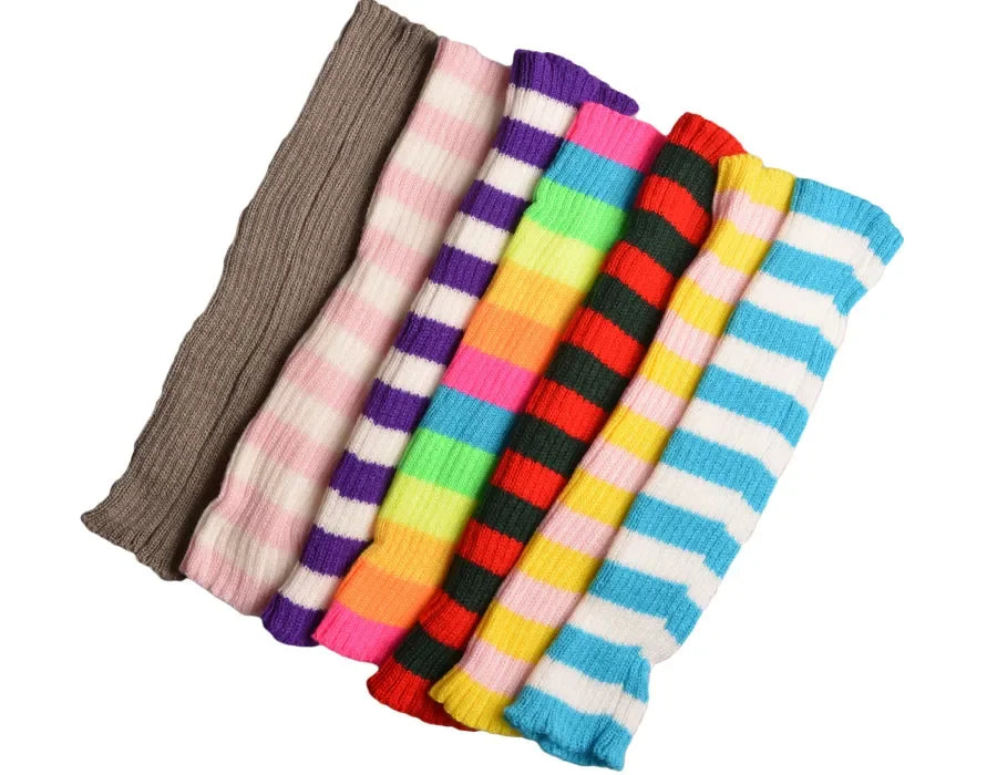 Knit Socks Neon Ribbed Leg Warmers — Black | KIMLUD
