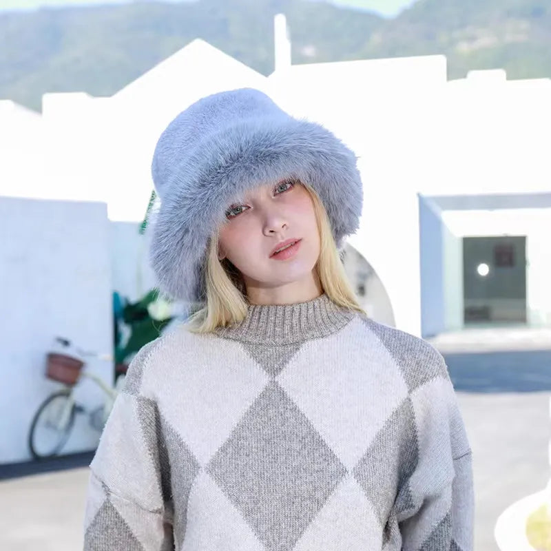 New Fur Hat Women Warm Snow Ski Cap Female Faux Fox Fur Bomber Hat Lady Windproof Winter Hats for Women Russian Warmer Hat - KIMLUD