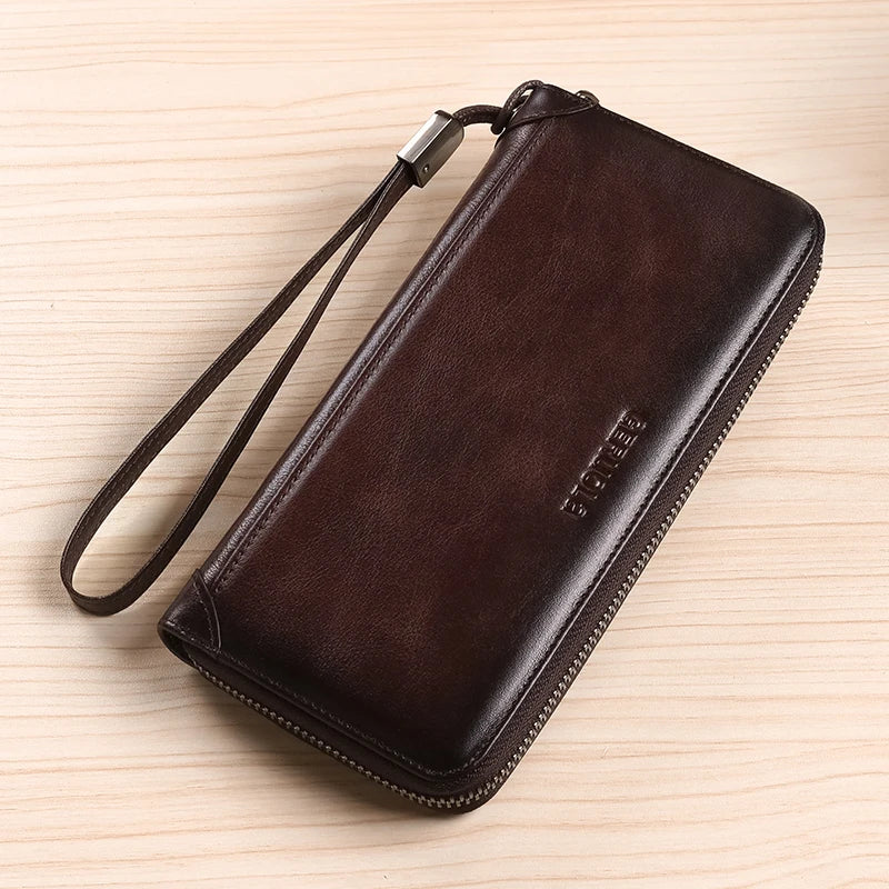 Long Leather Wallet – Anti-Theft – Cow Leather – Gradient Color | KIMLUD