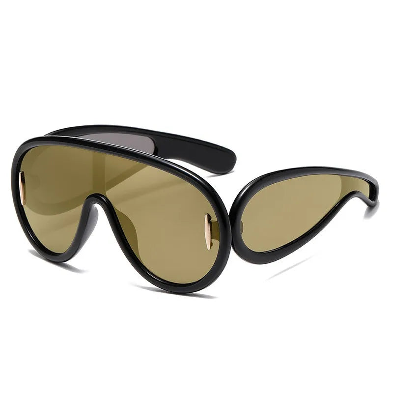 Steampunk Oversized Sunglasses UV400 — Black | KIMLUD