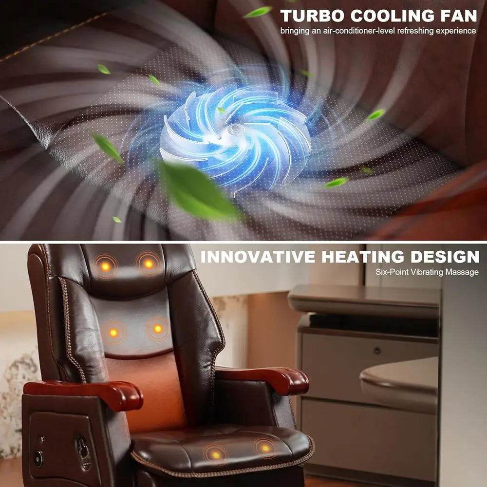 Wood Frame Executive Office Chair With Massage And Heating — Brown | KIMLUD
