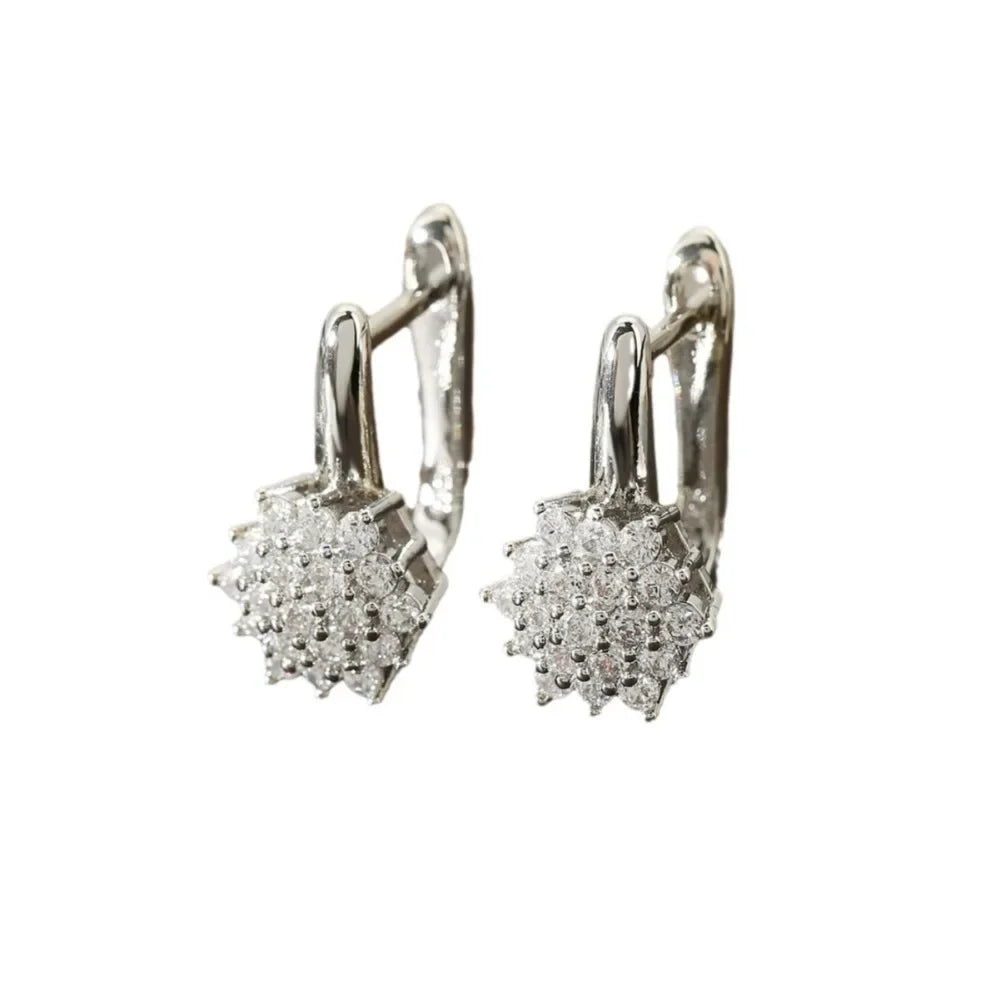 Stainless Steel Hoop Earrings U Shape Zircon Flower — Gold | KIMLUD