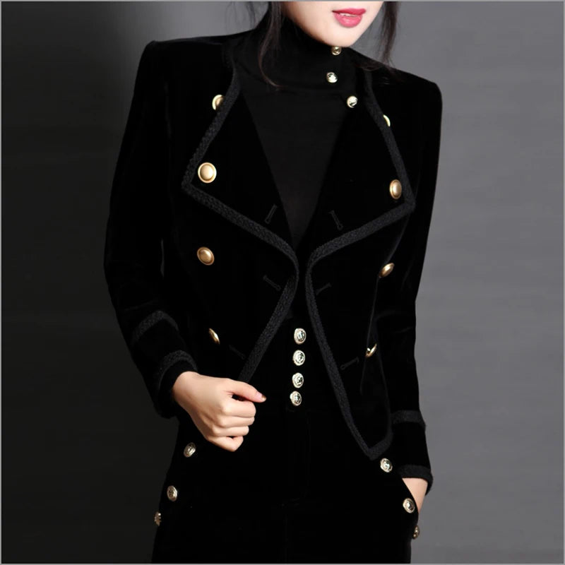 Women Short Jacket Coat Autumn Winter Double Breasted Suit Female Velvet Black Slim Outwear