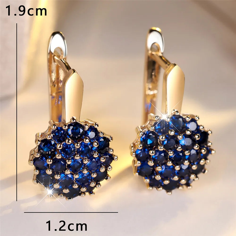 Crystal Hoop Earrings Sunflower Zircon — Blue | KIMLUD