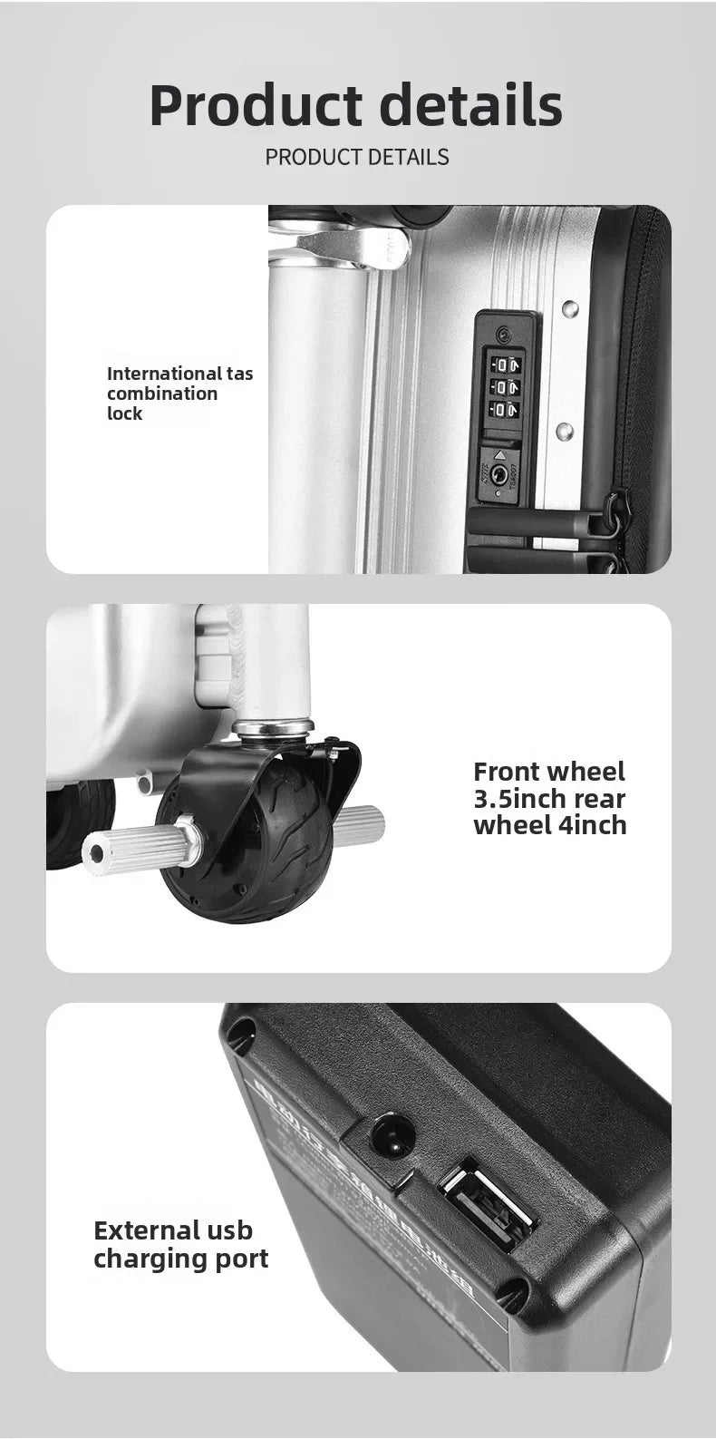 Electric Suitcase Scooter 20 Inch Front-Open — Silver | KIMLUD
