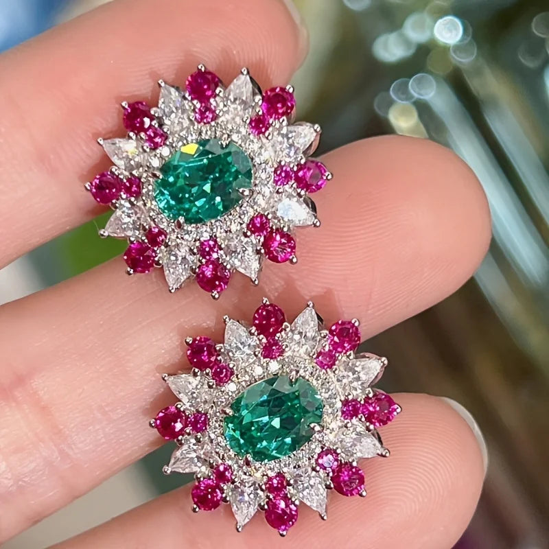 Cubic Zirconia Stud Earrings Floral Sparkling — Crystal | KIMLUD