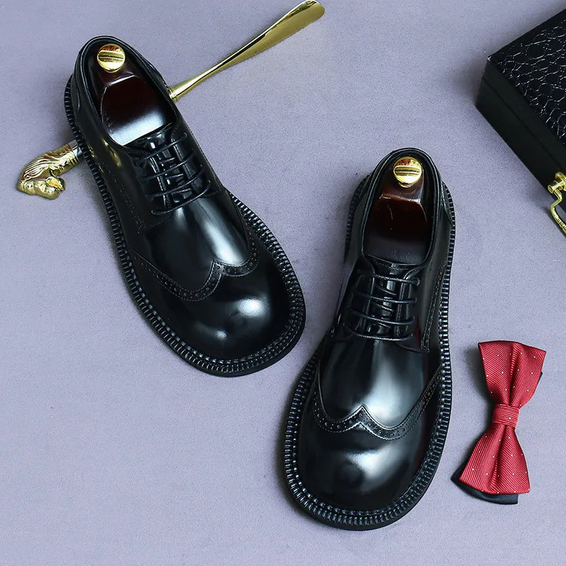 Men's Dress Brogues – Retro Handmade – Genuine Leather – Brown | KIMLUD