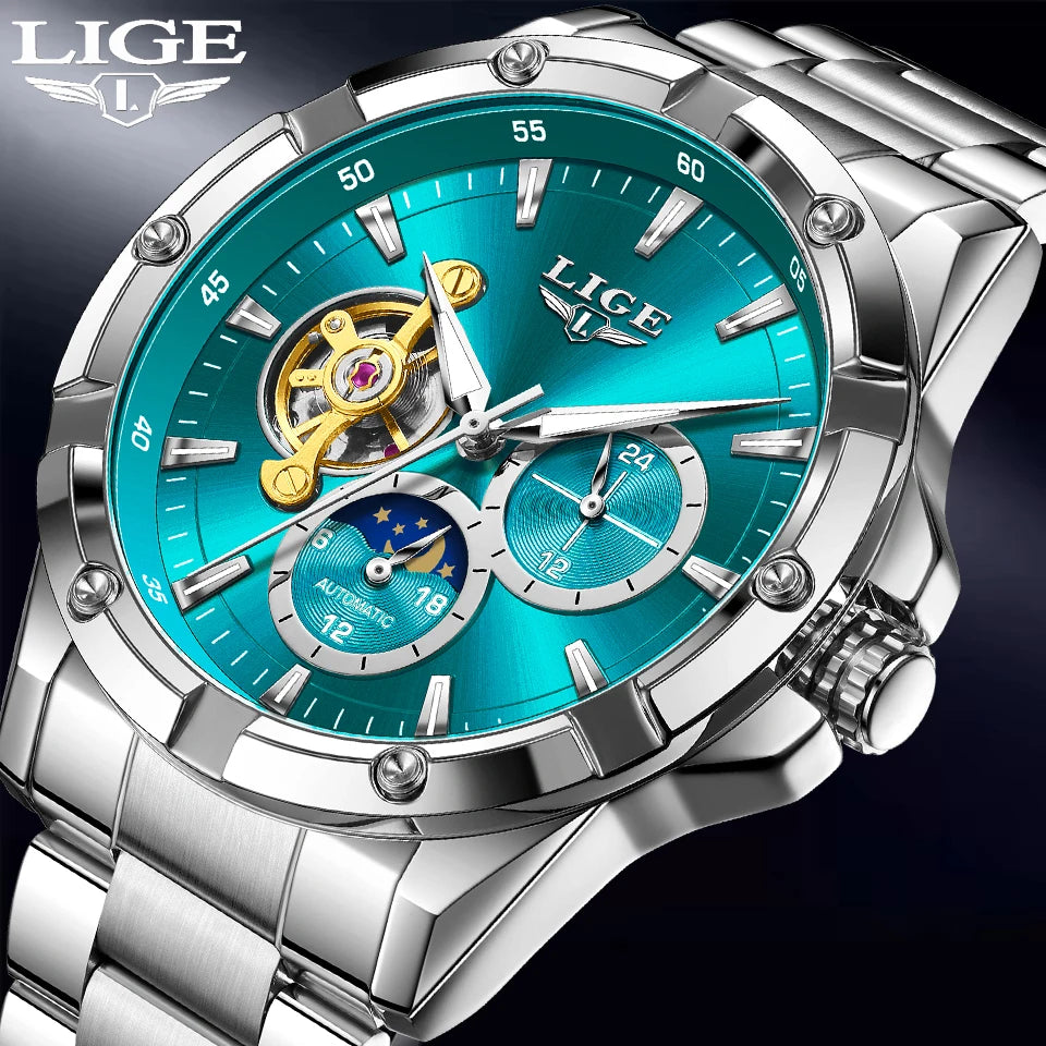 LIGE New Tourbillon Automatic Watches For Men Fashion Business Watch Men Luxury Sports Waterproof Men's Mechanical Wristwatch