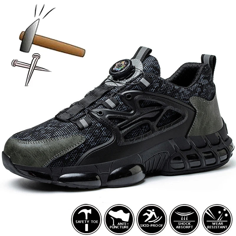 Rotating Button Safety Shoes Men Steel Toe Sneaker Air Cushion Work Shoes Man Puncture Proof Work Safety Boots Protective Shoes