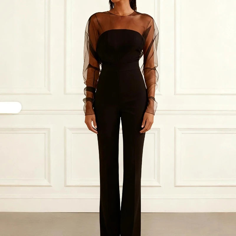 Jumpsuits – O Neck Long Sleeve Chic – Polyester Slim – Patchwork | KIMLUD