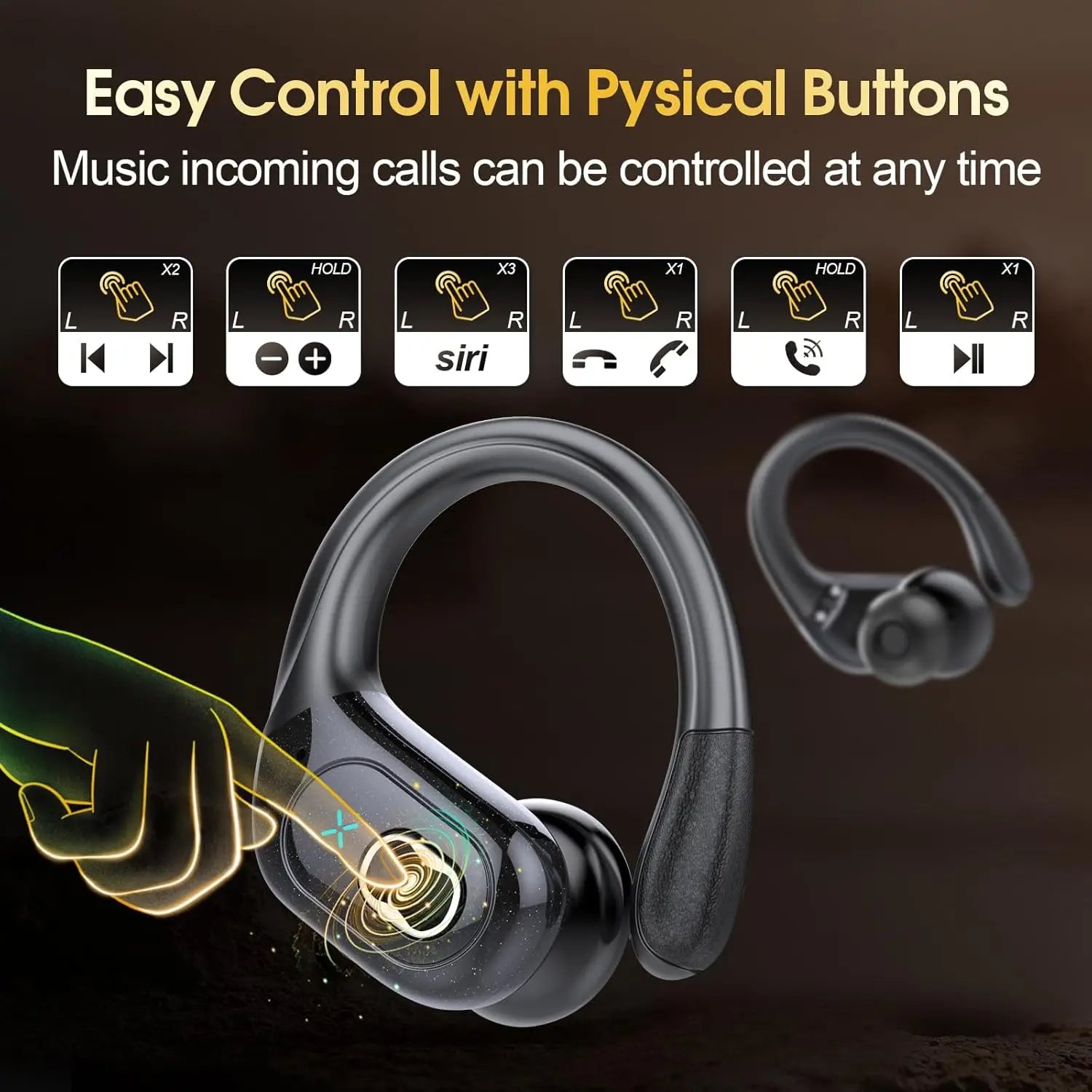 Glossy Plastic True Wireless Sport Earbuds With LED Touch Controls And Auto Pairing — Black | KIMLUD
