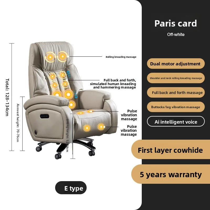 Genuine Leather Executive Office Chair Massage — Cream | KIMLUD