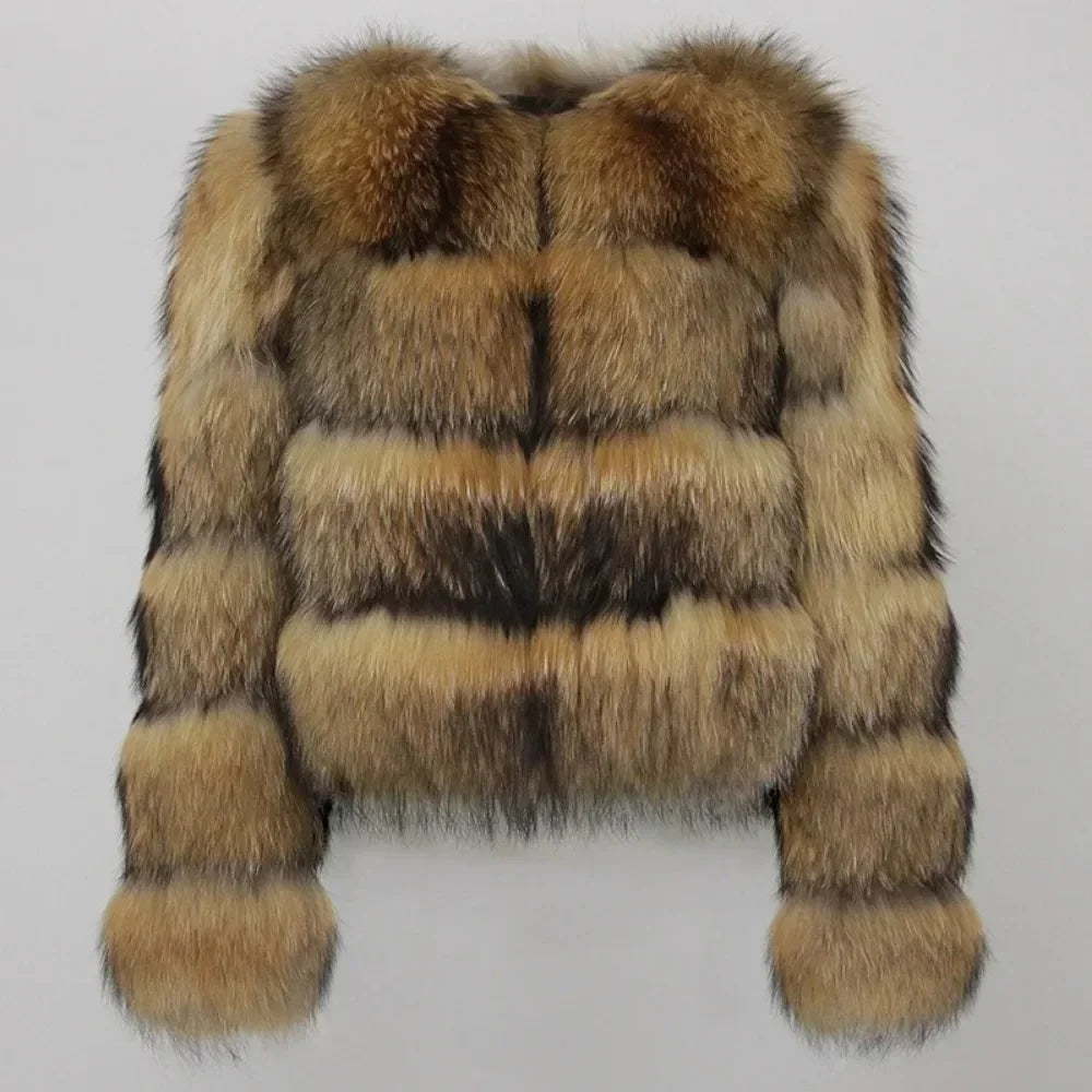 Winter Jacket Women Natural Real Coat Fox Fur Raccoon Outerwear O-neck Thick Warm Luxury Female Plus Size Streetwear