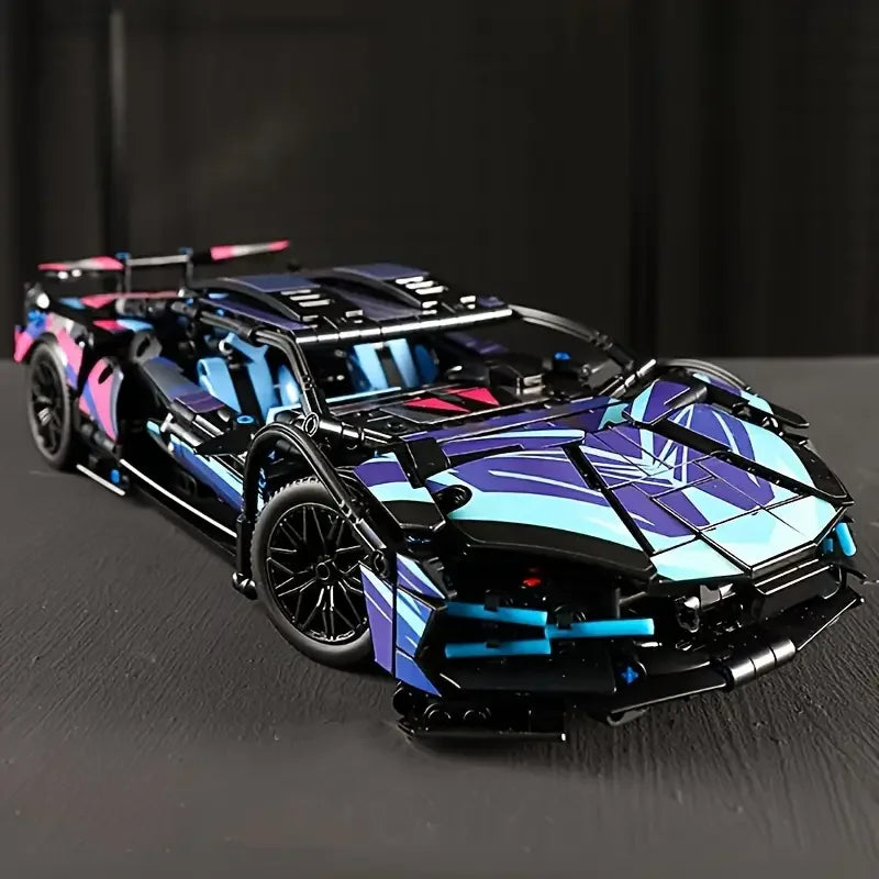 1690 Colorful Cyber Sports Car Building Block Set / Fashionable Design Eye-Catching Door Title/Difficulty DIY Car Model Display/