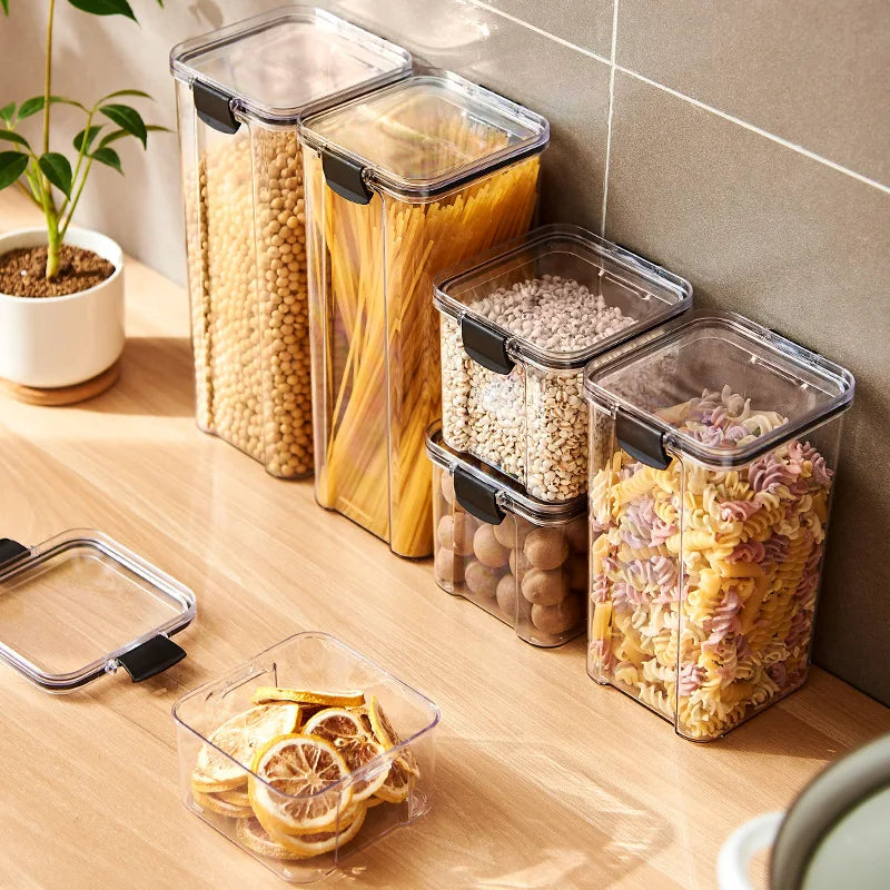 Acrylic Storage Jars Set Airtight Moisture Proof Pantry Organizer For Grains Pasta Spices — Clear | KIMLUD
