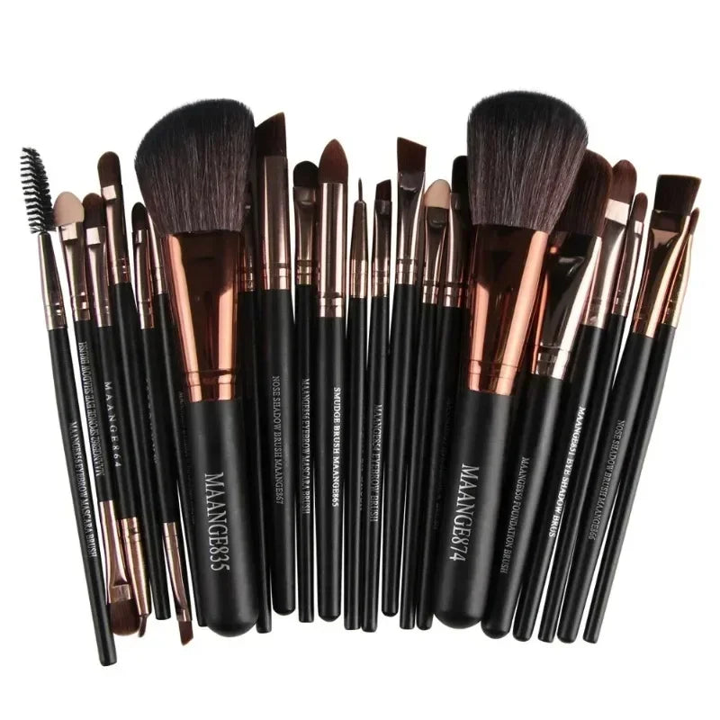 Synthetic Hair Makeup Brush Set 18-Piece — Black | KIMLUD