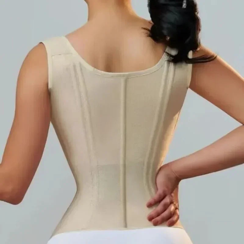 Colombian Fajas Double-Compression Body Shaper Vest Corset With Zipper And Hook-Eyes — Black | KIMLUD
