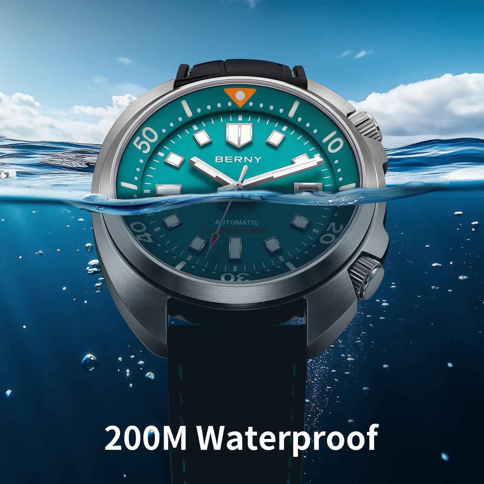 BERNY 20ATM Diver Watch For Men Mechanical Green Dial Original Design NH35 Automatic Sapphire Luxury Diving Luminous Men Watch